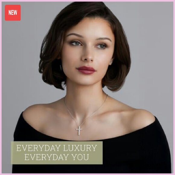 1ct Lab Diamond Cross Pendant Necklace, Sterling Silver, 18in Chain - Picture 7 of 8